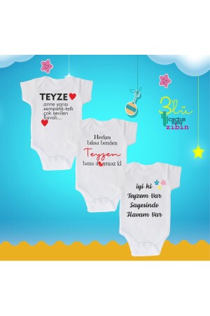 Cactus Baby Auntie Written Baby Gift Set of 3 White Baby Body aus bedruckter Baumwolle chXVWDTYXZ - CACTUS COLLECTION