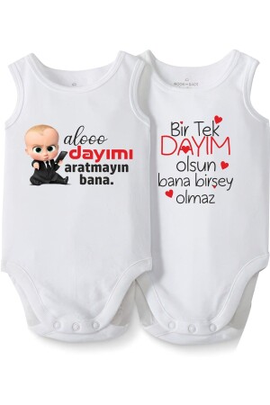 Cactus Baby Uncle Written Baby Gift Pack of 2 Sleeveless Printed Cotton White Baby Body cBDAYIM743 - CACTUS COLLECTION