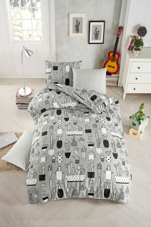 Cactus Gray Single Duvet Cover Set Cactus Gray Duvet Cover Set - Tabu Home