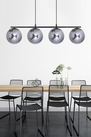 Caesar Black Colored Smoked Globe Glass Modern Design Dining Table-Living Room 4-Piece Chandelier LA12000030 - Fer Avize