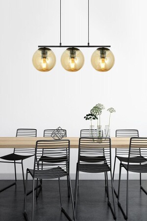 Caesar Honey Glass Schwarz Modernes Design Esstischplatte – Wohnzimmer 3-teiliger Kronleuchter TYC00552470263 - Fer Avize