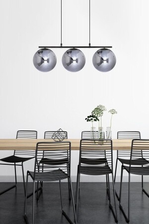 Caesar schwarz gefärbter Kugelglas-Kronleuchter in modernem Design für Esstisch und Wohnzimmer, 3-teilig, LA12000030 - Fer Avize