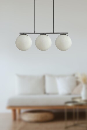 Caesar White Glass Black Modernes Design Esstischplatte – Wohnzimmer 3-teiliger Kronleuchter - Fer Avize