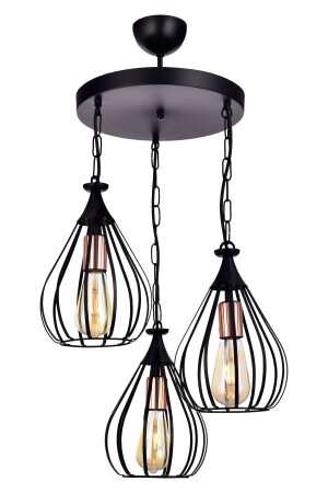 Cage 3-teilige moderne Pendelleuchte Wohnzimmer Kronleuchter Schwarz ÖZBK1012 - ÖZBAK AVİZE