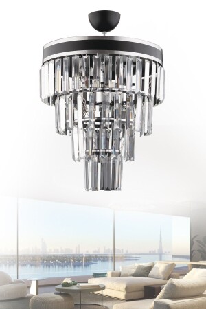 Çağla 5 Piece Black Four Layer Classic Stone Chandelier 5011 - KUZEY AYDINLATMA