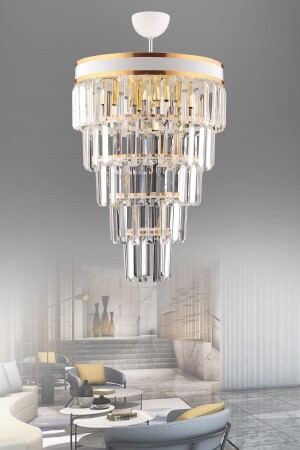 Çağla 5-Piece White Five-Floor Modern Crystal Stone Chandelier 5001 - KUZEY AYDINLATMA