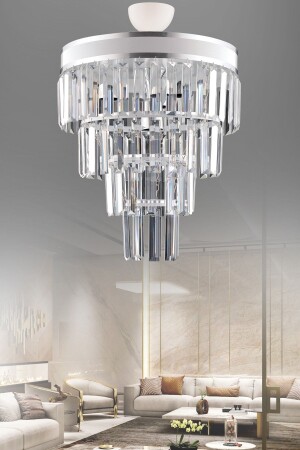 Çağla 5-Piece White Four-Fold Crystal Stone Modern Chandelier 5006 - KUZEY AYDINLATMA