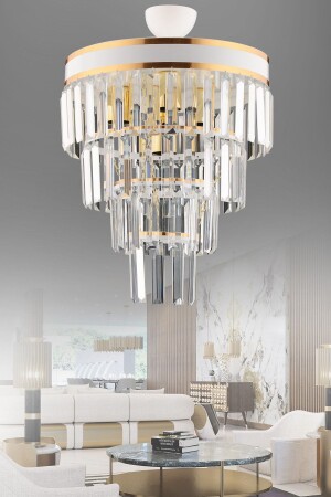 Çağla 5-Piece White Four-Fold Crystal Stone Modern Chandelier 5006 - KUZEY AYDINLATMA