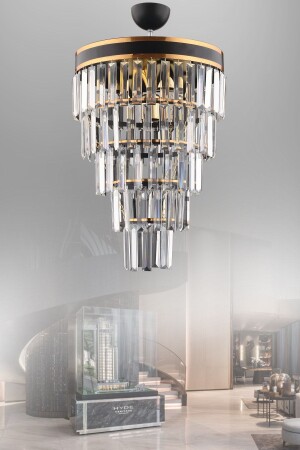 Çağla 6 Piece Black Five Layer Crystal Modern Chandelier 5004 - KUZEY AYDINLATMA