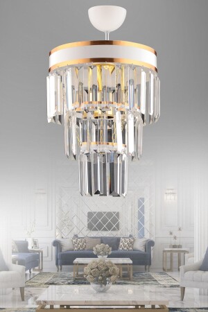 Çağla Single White Three Tier Crystal Chandelier - Kuzey Aydinlatma