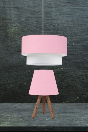 Cake Pendant Lamp Chandelier And Tripod Wooden Leg Lampshade Set of Two Pink AAGK9009 - Art&Gift