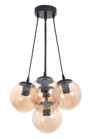 Çako Modern Design Bedroom - Living Room - Kitchen - Cafe Black Color Honey Glass 5-Piece Chandelier ÇK88 - Fer Avize