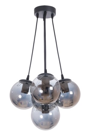 Çako Modern Design Schlafzimmer - Wohnzimmer - Küche - Café Schwarzer 5-teiliger Kronleuchter aus Rauchglas ÇK88 - Fer Avize