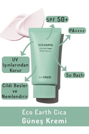Calming Effect Sun Cream with Cica Extract 50gr - Eco Earth Cica Sun Cream Spf 50+ and Pa++++ EACSC - The Saem