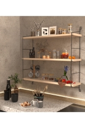 Çam Doğal Ahşap Büyük Boy 3 Katlı Duvar Rafı 5413131 - Magic Kitchen