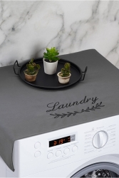 Çamaşır Makinesi Örtüsü Nakışlı Sıvı Geçirmez Kumaş Antrasit Renk HMLK-WASH-FABRIC - HOMELKA