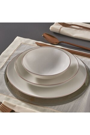 Camelia 18 Piece Bone Dinner Set for 6 Persons Copper Bakır PR. 00000000GBSATN18Y130CP - Güral Porselen