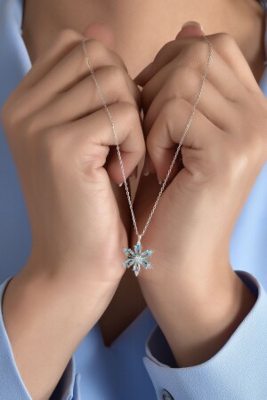 Camellia Flower Necklace 925 Sterling Silver with Aquamarine Stone - Starlight Diamond