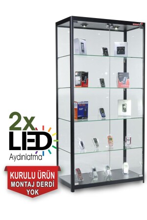 Camlı Vitrin - Camlı Dolap - Camlı Koleksiyon Vitrini - Teşhir Vitrini 175x70x30 1757S SIYAH-1 - Cam Dolap
