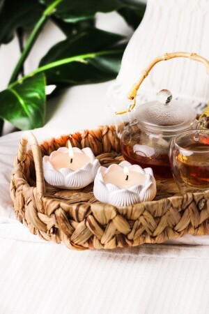 Candle Holder with 2 White Rose Model Candles - Lalezen Home