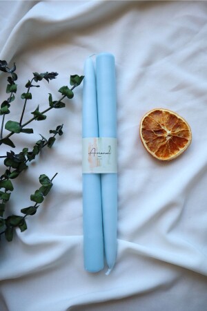 Candlestick Candle Set of 2 Conical Baby Blue - Arienel