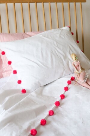 Candy Pink Pompom Single Duvet Cover Set Cotton Fabric Young Children's Room Design Retro nevs2022 - Tekstil Home