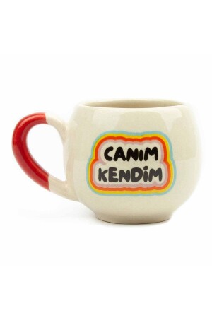 Canım Kendim Cream Glossy Balloon Mug (RED HANDLE) - Gift Ceramic Mug - Palto Tasarım