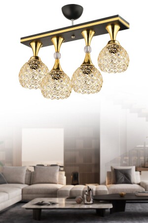 Cansu 4 Piece Crystal Ball Black Gold Gilded Modern Luxury Chandelier 4013 - KUZEY AYDINLATMA