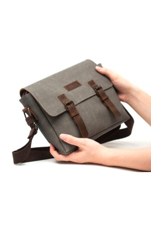 Canvas - Graue Umhängetasche aus Leder - Design01 - Gillario