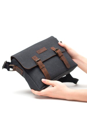Canvas - Schwarze Umhängetasche aus Leder - Design01 - Gillario