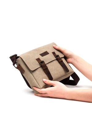 Canvas – Umhängetasche aus Leder in Beige – Design01 - Gillario