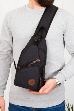 Canvas Unisex Black Cross Shoulder And Waist Bag Daily Travel Bag (SIZE30-EN18) - Newish