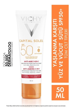 Capital Soleil High Protection 3 in 1 Anti-Aging Facial Sunscreen Spf 50 (UVA UVB) 50 ml 3337875585231 - Vichy