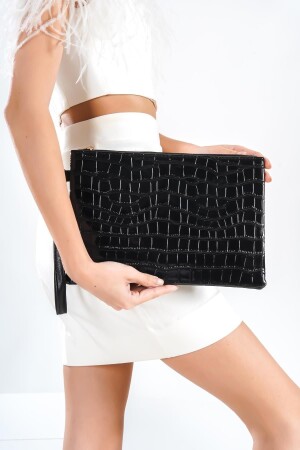 Capone Lackleder mit Krokodilmuster Paris 222 Schwarze Damen-Clutch 356-Z003-VRK-222-000 - Capone Outfitters
