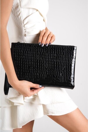 Capone Patent Leather Crocodile Patterned Paris Black Women's Clutch Bag - Capone Outfitters
