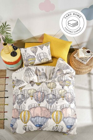 Cappadocia Balloon Sheet Elastic Cream Single Duvet Cover Set - Tabu Home