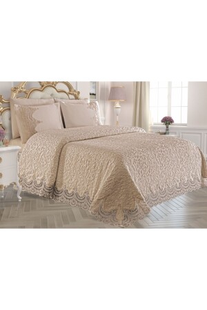 Cappuccino French Lace Blanket Set 6 Piece Luxury French Laced Blanket Set SiBella-İSTbattaniye - Çalışkan Çeyiz Evi