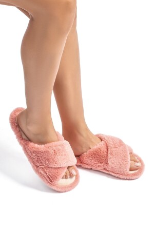 Çapraz Peluş Kadın Ev Terliği Pembe 36-41 - Twigy
