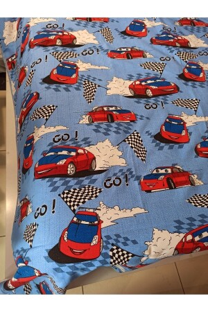 Car Go Car-Muster für Jungen, bedruckt, 150 x 240 cm. Einzelner Hecht - Blau - Şener Home