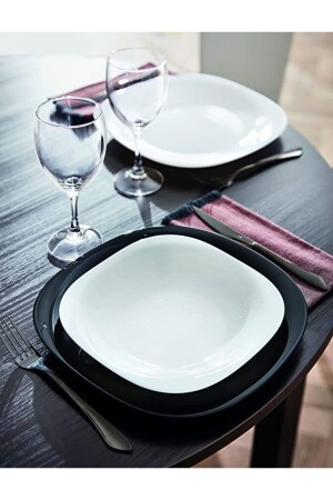 Carine 12 Piece Dinner Set for 6 People. black 27cm. service & White 21 Cm. hollow dinner plate. MADAME LUDA HOME COLLECTION - Luminarc