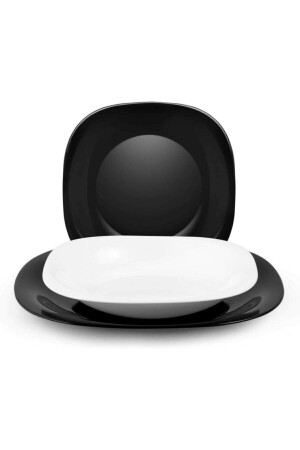 Carine 8-teiliges Tafelservice für 4 Personen. schwarz 27cm. Service & Weiß 21 cm. hohler Speiseteller. MADAME LUDA GESCHENKSET FÜR 4 PERSONEN. - Luminarc