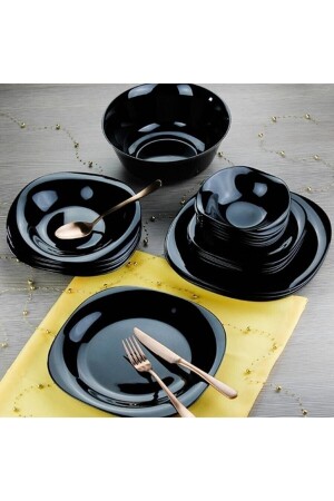 Carine Noir Dinner Set 25 Pieces for 6 People Black MADAME LUDA HOME COLLECTION - Luminarc
