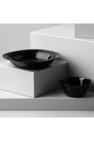 Carine Tempered Black 12 Piece Dinner Set. 6 Pieces 21cm. Dinner Plate And 12 Cm. soup bowl. MADAME LUDA HOME COLLECTION - Luminarc