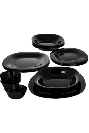 Carine Tempered Black 16 Piece Dinner Set for 4 People. MADAME LUDA DINNER SET FOR 4 PEOPLE. - Luminarc
