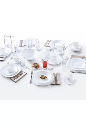 Carine Tempered White 24 Piece Dinner Set. 27cm. service & 21 cm. food & 19 Cm. sweet & 12cm. soup. MADAME LUDA HOME COLLECTION - Luminarc