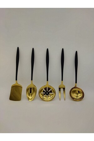 Carmen 5 Piece Black Titanium Gold Serving Set CMDCSGSSS01 - BRONDOFF