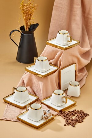 Carmen-Set mit 6 Kaffeetassen aus Porzellan mit goldfarbenen Details - Vadi