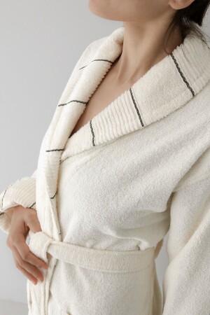 Carmine Robe Cream - Extra Soft - Modern and Special Design 100% Cotton Unisex Shawl Bathrobe - Cottonmania