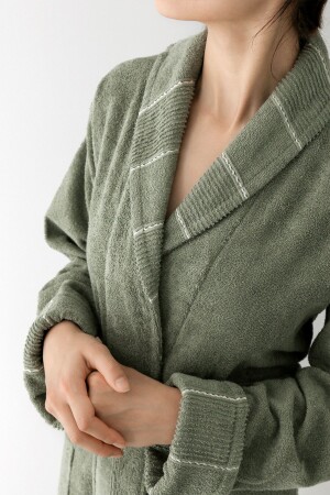 Carmine Robe Olive - Ekstra Yumuşak- Modern Ve Özel Tasarım %100 Pamuk Unisex Şalyaka Bornoz - Cottonmania
