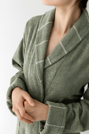 Carmine Robe Olive - Extra Soft, Modern and Special Design 100% Cotton Unisex Shawl Bathrobe BO00004 - COTTONMANIA